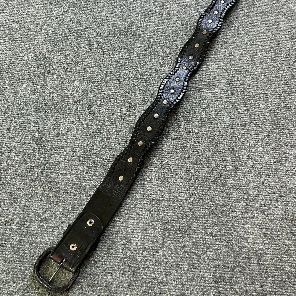 Belt Western Mens Size 34 Black Leather Concho Star Studded Laced Cowboy Vintage